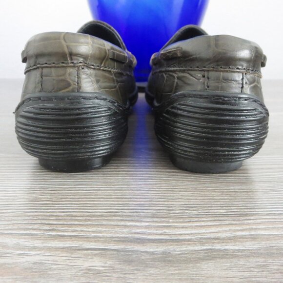 Talbots Leather GROMMUS Olive Army Green Croc Reptile Loafers Size 5 - Picture 14 of 14
